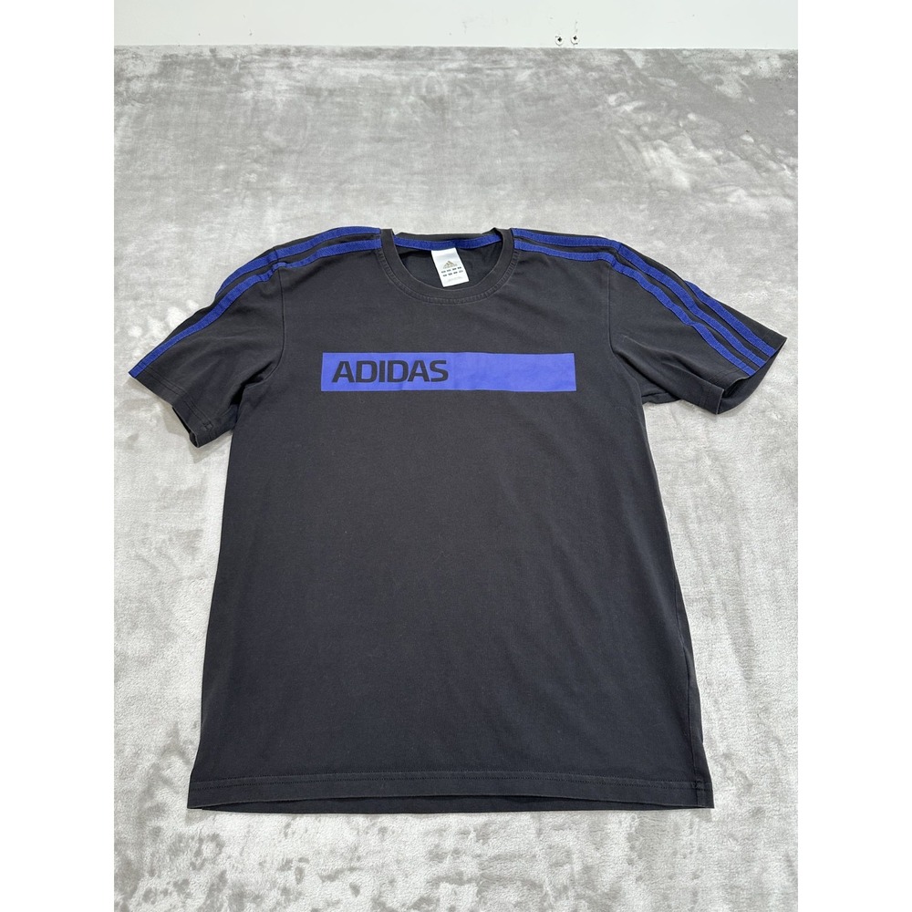 Adidas Youth T-Shirt Size Large Navy Blue Three Add On Stripes Short Sleeve‎